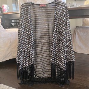 Fringe sequin kimono